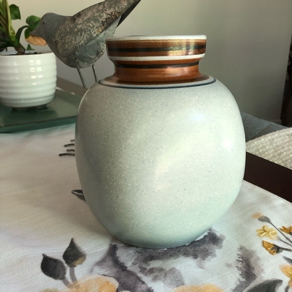 SOLD Lapid #181 Vase Signed By Batia Pottery Stoneware Light Blue with Stripes - Picture 1 of 6